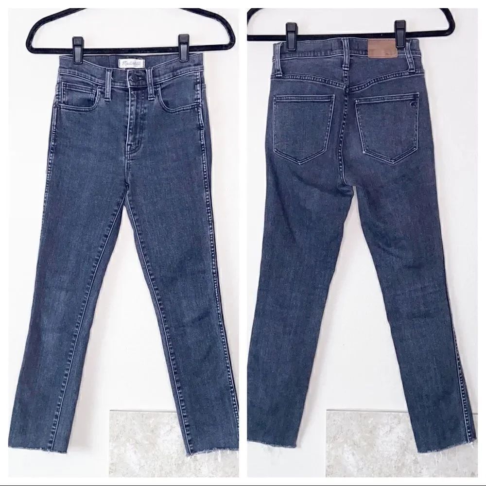 Madewell 10” High Riser Skinny Skinny Grey Oakwood Frayed Hem Denim Jeans Sz 24